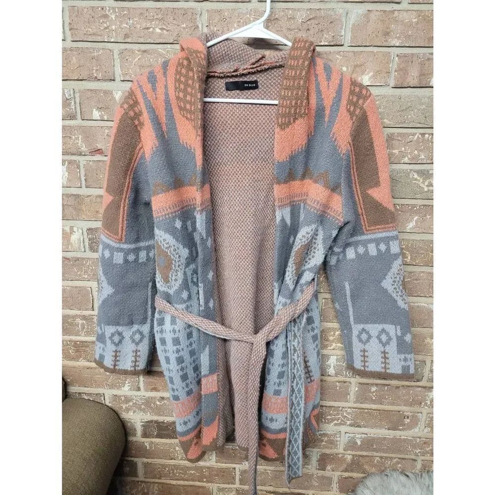 On Blue Open Front Hooded Cardigan, Women's Medium